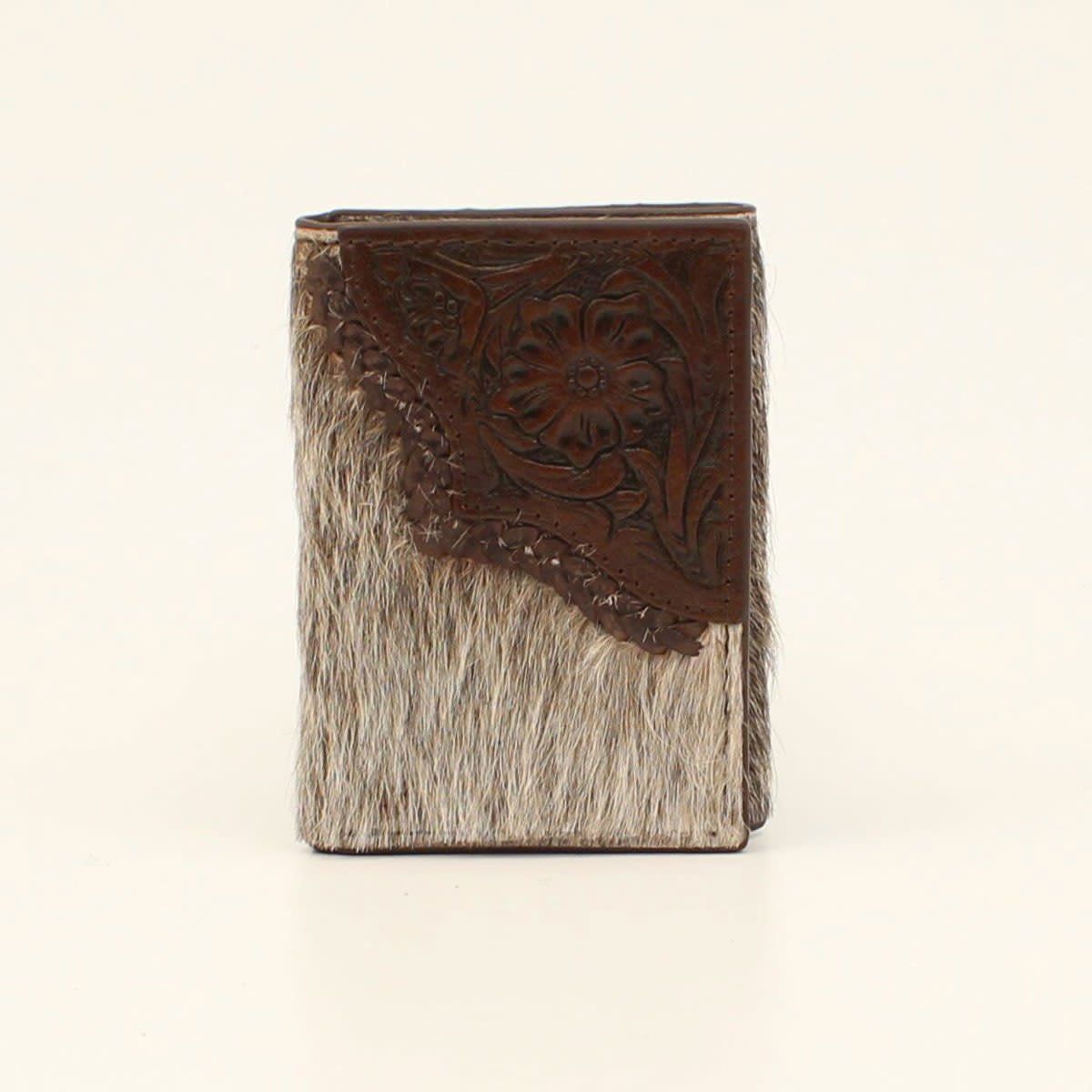 NOCONA MENS TRIFOLD WALLET CALF HAIR TOOLED EDGE BROWN N500034002