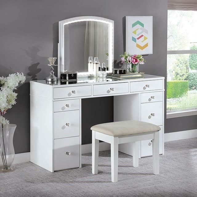LOUISE VANITY SET - MIRROR WITH LED LIGHT, STOOL, VANITY TABLE BOTTOM CABINET
