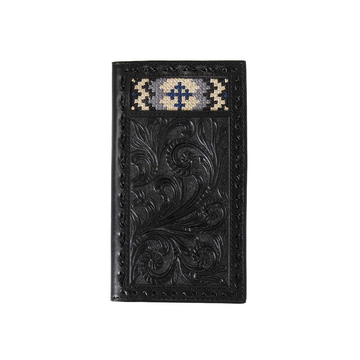 3D Rodeo Wallet Floral Leather Cross Embroidered Black D250007201