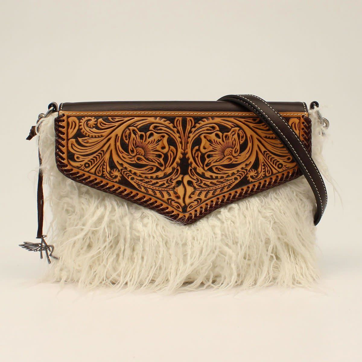 ANGORA ANGEL RANCH CROSSBODY BAG TOOLED FLAP TAN D330001808