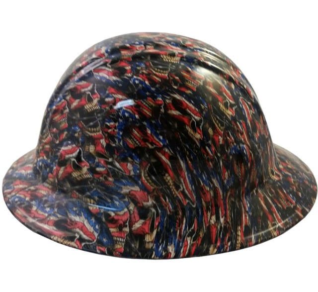 Patriot Skulls Hydro Dipped Hard Hats Full Brim Style hdhh-765-FB