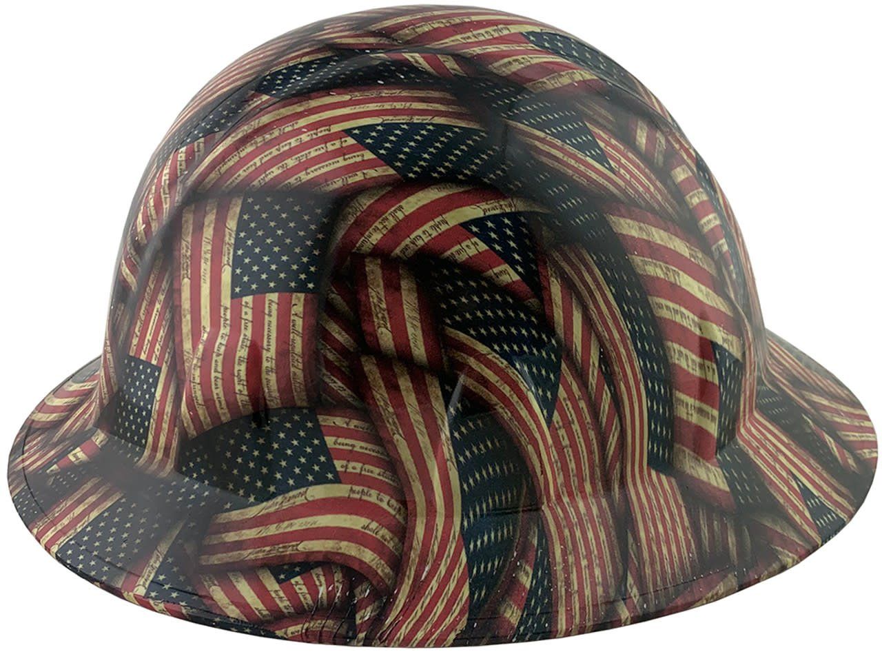 Large Second Amendment Flag Full Brim Style Hydro Dipped Hard Hats  hdhh-1652-FB