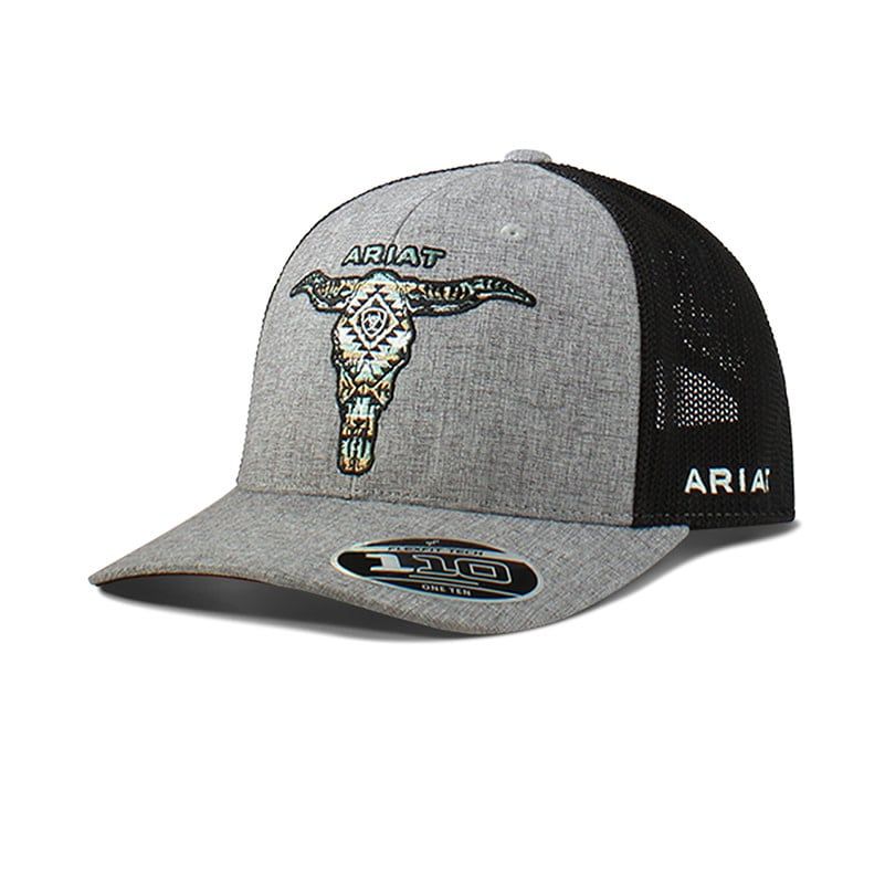 ARIAT MENS FLEXFIT 110 CAP SNAP BACK LONGHORN GREY A300075006