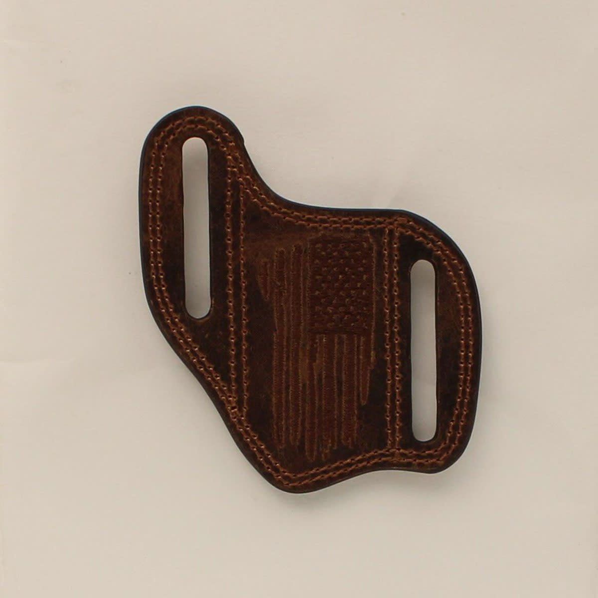 ARIAT LEATHER PANCAKE KNIFE SHEATH EMBROIDERED FLAG BROWN A1801802
