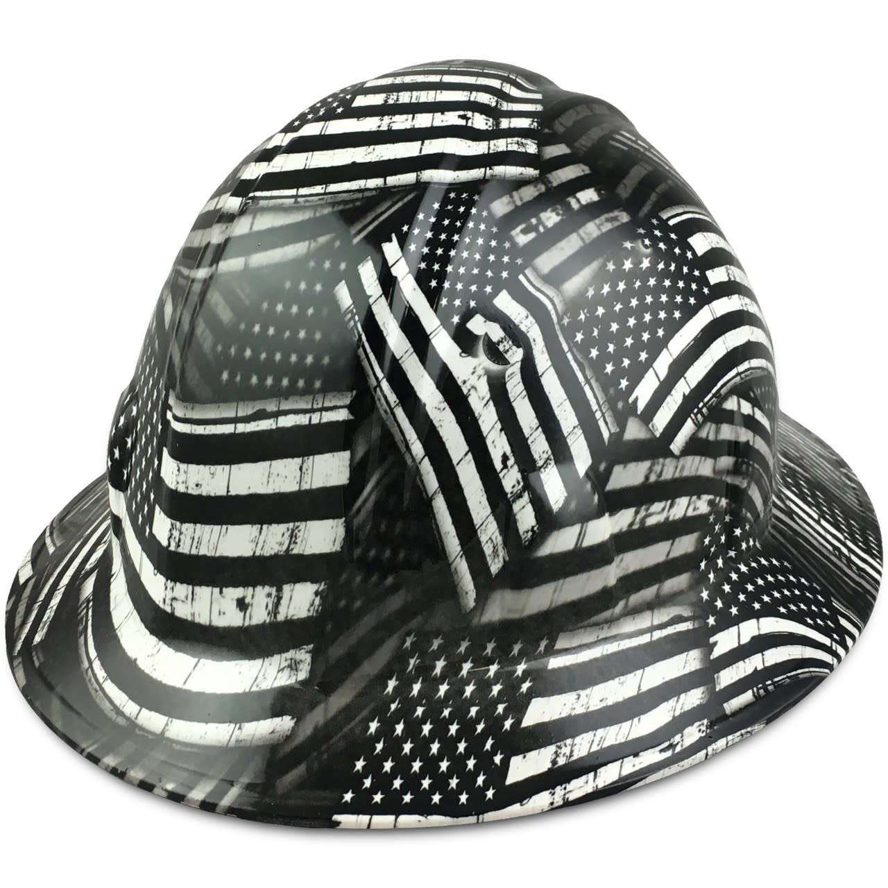 Black and White USA Flag Hydro Dipped Hard Hats Full Brim Style HDHH-1621