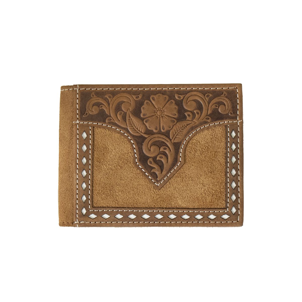 Nocona Bifold Wallet Floral Embossed White Buck Lacing Tan N5415908