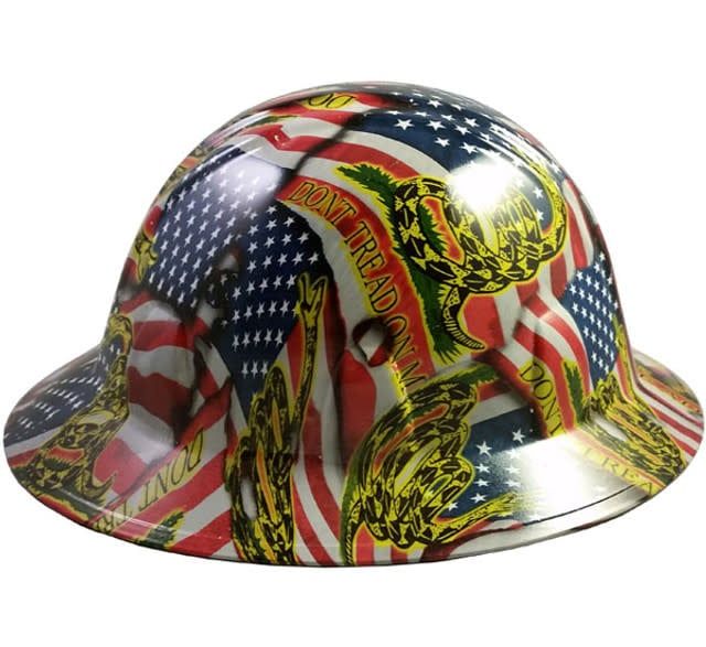 Don't Tread on Me USA FLAG Design Hydro Dipped Hard Hats Full Brim Style hdhh-758-FB