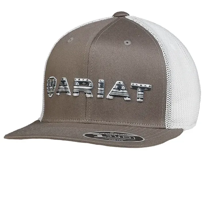 ARIAT MENS FLEXFIT 110 SNAP BACK SOUTHWESTERN PRINT EMBROIDERED GREY A300071006