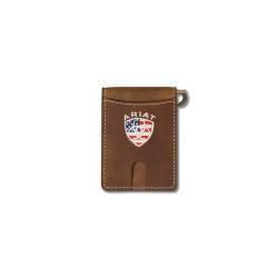 ARIAT MONEY CLIP WALLET AMERICAN FLAG EMBROIDERED AGED BARK A35550217