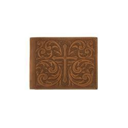 Nocona Mens Large Bifold Style Wallet Cross Scrolls Embossed Medium Brown N500046544