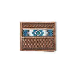 ARIAT MENS BIFOLD STYLE WALLET SOUTHWESTERN INLAY BROWN A3560402