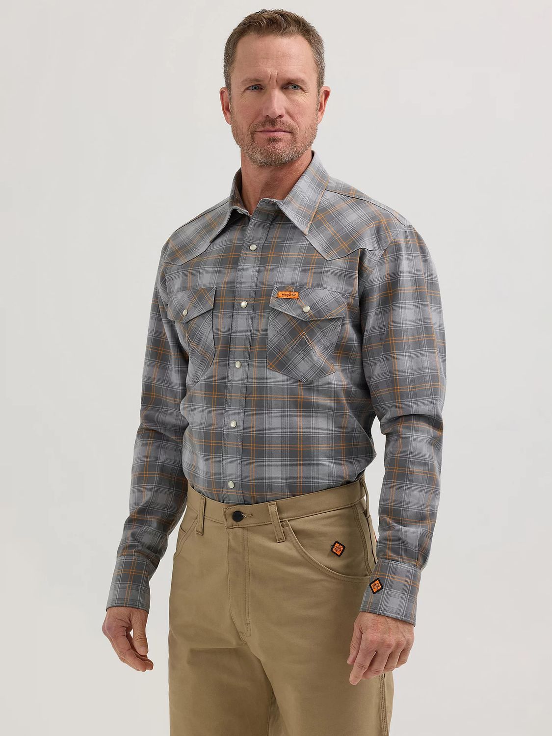 Wrangler FR Snap Workshirt - Grey/Orange Plaid 112350737