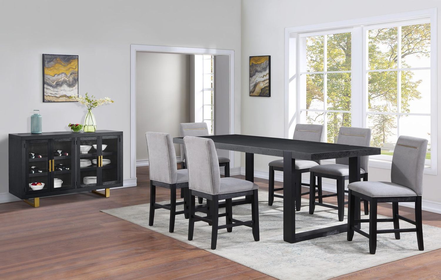 Yves Black Counter Table w/ 6 Chairs (YS500PTT,YS500PTL,YS500CCG)
