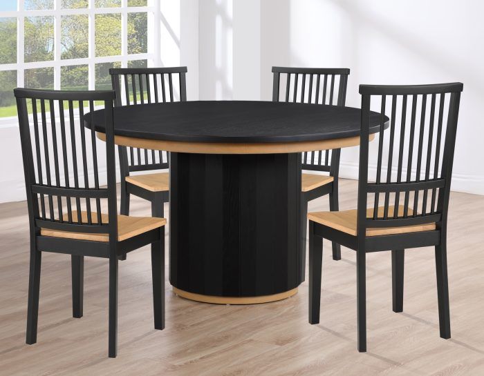 Magnolia Black 5-Piece Round Dining Set with Wooden Seat Chair (MM520KTT,MM520KTB,MM500S)