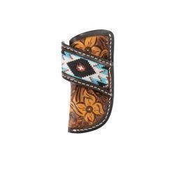 3D Leather Knife Sheath Vertical Hand Tooled Floral Embroidered Inlay Brown D8401902