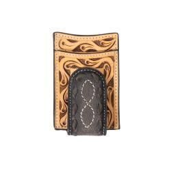 3D Mens Money Clip Style Wallet Hand Tooled Floral Buck Lace Black Brown D2500126107