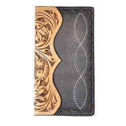 3D Mens Rodeo Style Wallet Hand Tooled Floral Buck Lace Black Brown D2500123107