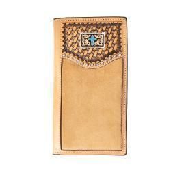3D Mens Rodeo Style Wallet Turquoise Cross Concho Tan D250012708