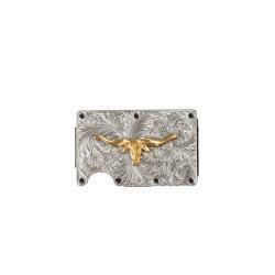 3D Mens Utility Wallet Gold Long Horn Motif Silver D250008836