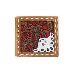 Nocona Large Bifold Wallet Floral Filigree Suede Underlay Red N5414904