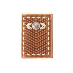 Nocona Mens Trifold Wallet Rawhide Lace Concho Tan N500044808