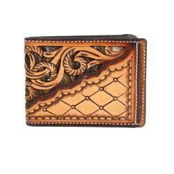 3D Bifold Spring Money Clip Calf Hair Tooled Tan D250002908
