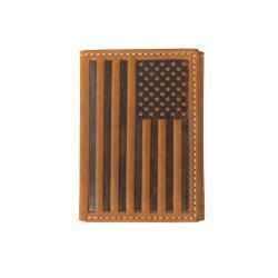 Nocona Mens Trifold Style Wallet Embossed Flag Brown N500044302