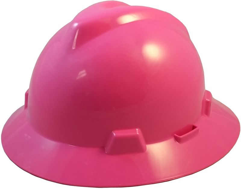 Hot Pink MSA V-Gard Full Brim Hard Hats with Fas-Trac Suspensions
