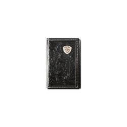 Ariat Mens Trifold Style Wallet Floral Embossed Shield Black  A3559901