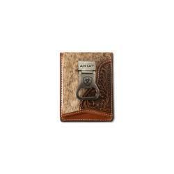 Ariat Mens Money Clip Style Wallet Laser Etched Shield Brown A3564502