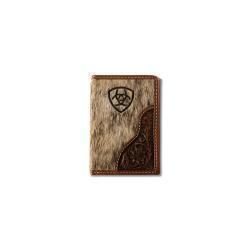 Ariat Mens Trifold Style Wallet Laser Etched Shield Brown  A3564402
