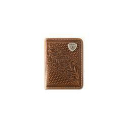 Ariat Mens Bifold Style Wallet Basket Weave Floral Shield Tan  A3564208