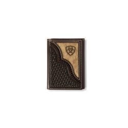 Ariat Mens Trifold Wallet Calf Hair Overlay Chocolate A3562747