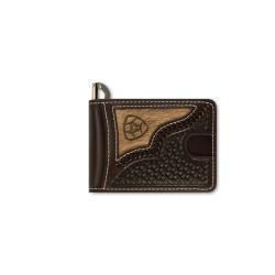 Ariat Mens Bifold Money Clip Style Wallet Calf Hair Overlay Chocolate A3562847