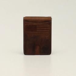 Ariat Bifold Money Clip USA Flag Shield Logo Brown A3546002