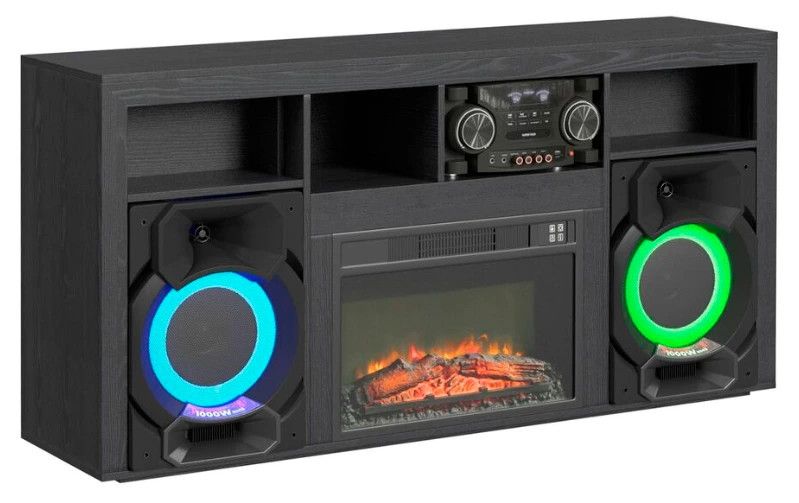 St. Cloud Fireplace with Sound System in Black (LA-14250-8-FP)