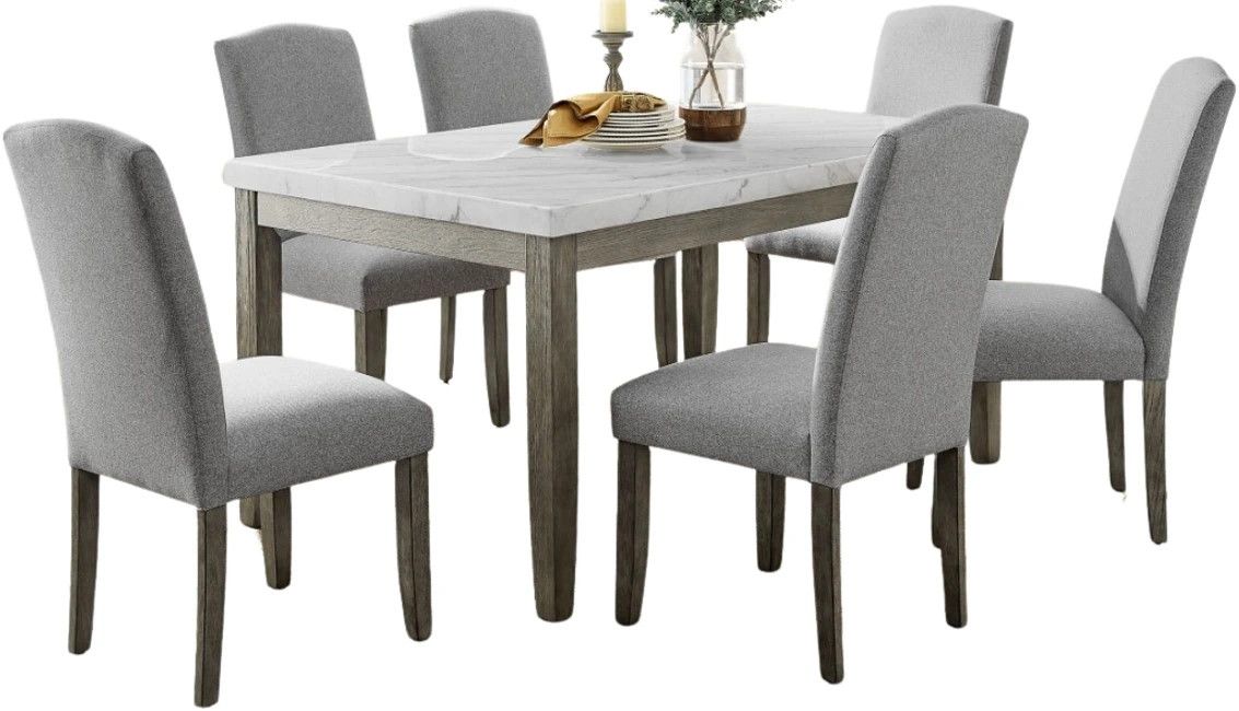 Emily 7-Piece White Marble Dining Set EM500