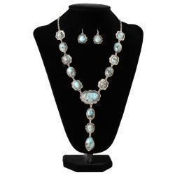 Silver Strike Ladies Earrings and Necklace Set Matte Stones Turquoise