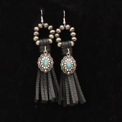 Silver Strike Earrings Beaded Fringe Floral Black