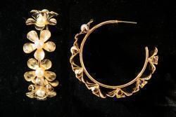 Blazin Roxx Ladies Earrings Flower Hoops Gold