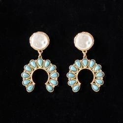 Blazin Roxx Semi Circle Earrings Pearl Turquoise