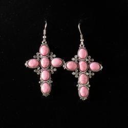 Blazin Roxx Ladies Earrings Stone Cross Pink