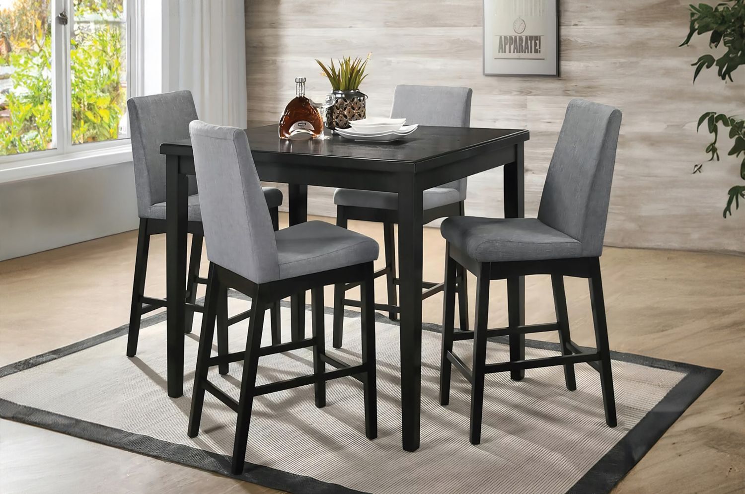 Strom Counter Height Dark Walnut Table w/ 4 Chairs NX3108