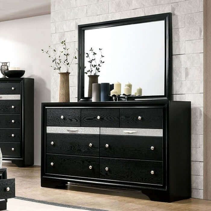 Chrissy Dresser/Mirror in Black (CM7552BK-D/M)