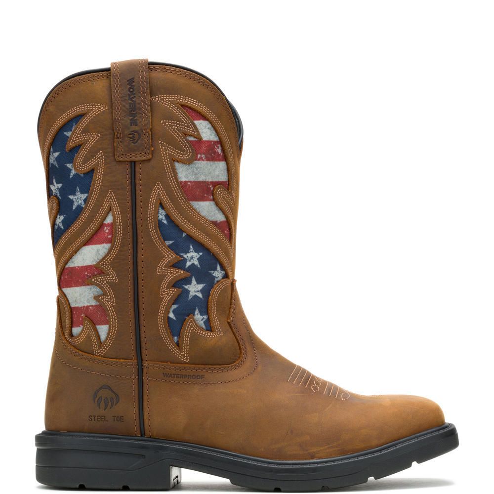 WOLVERINE RANCHER FLAG RWB WP ST 10IN/BROWN W241181