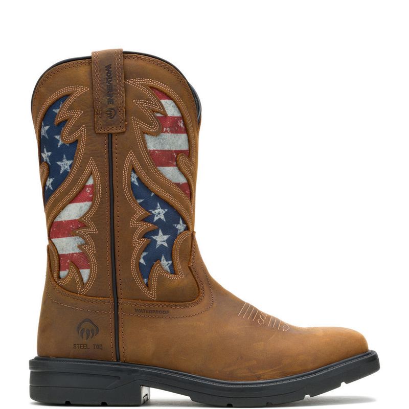 WOLVERINE RANCHER FLAG RWB WP ST 10IN/BROWN W241181