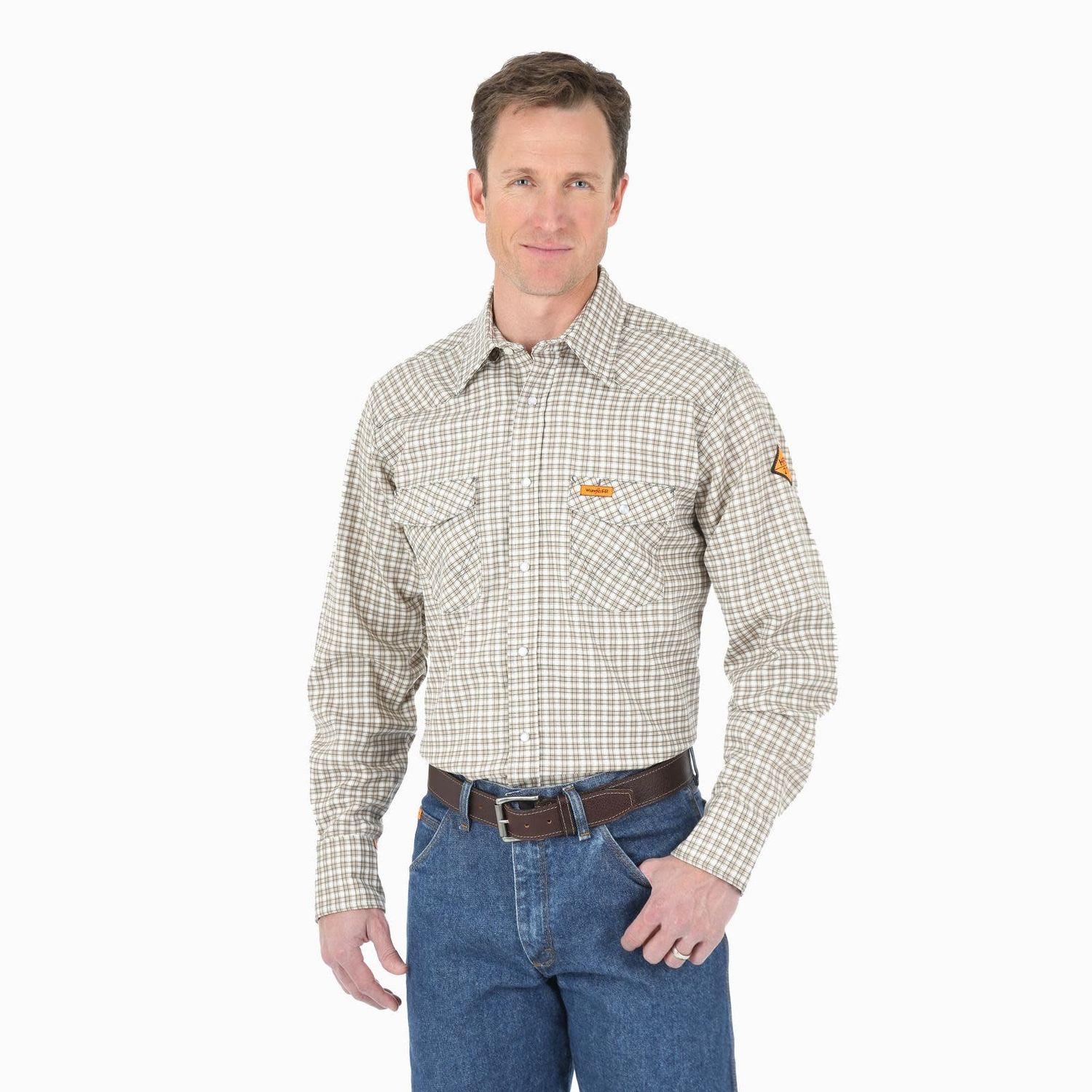 **WRANGLER FR WSTRN LT WGHT WRKSHRT KH/WH PLD FR124MM **WRANGLER FR WSTRN LT WGHT WRKSHRT KH/WH PLD FR124MM