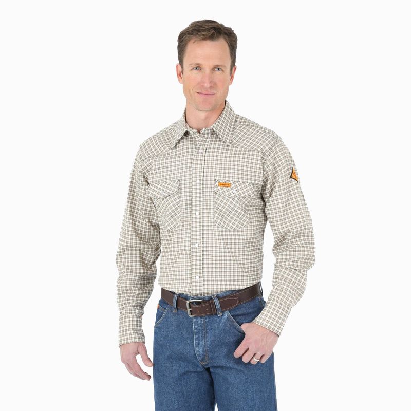 **WRANGLER FR WSTRN LT WGHT WRKSHRT KH/WH PLD FR124MM