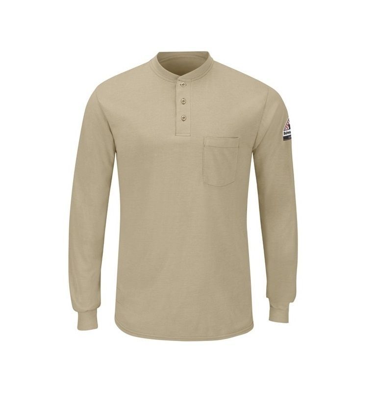 Bulwark FR Lightweight Henley Shirt Khaki, CAT 1- SML8KH
