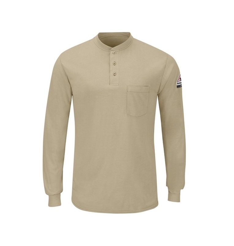 Bulwark FR Lightweight Henley Shirt Khaki, CAT 1- SML8KH